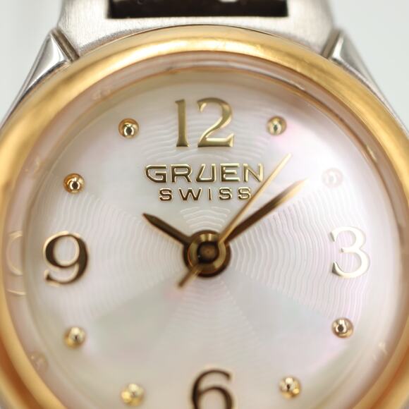 Vintage Gruen Swiss Two Tone Womens Watch 20mm MOP Dial Sapphire w New Battery - Picture 6 of 16